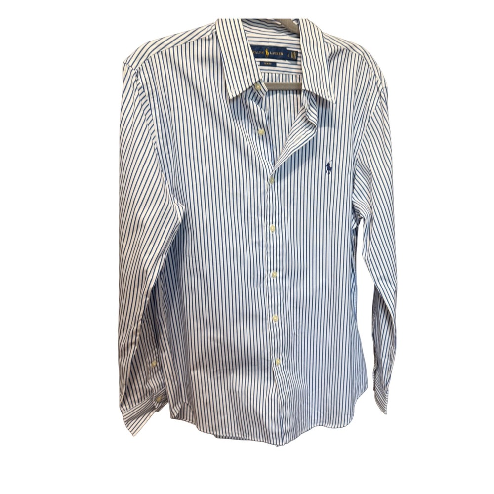 Ralph Lauren Button Down Shirt Striped Large Blue White Slim Fit Long Sleeve - Picture 2 of 6